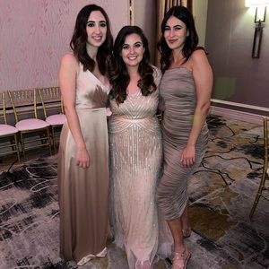 ADRIANNA PAPELL Beaded V-Neck Gown in Blush